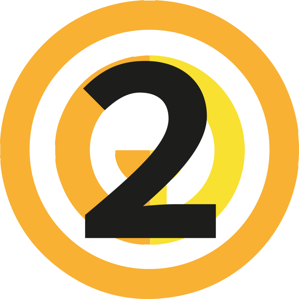 gelbes Logo der Schule mit der Zahl 2